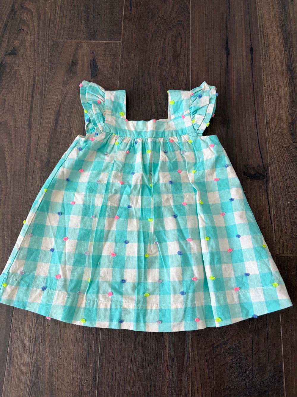 BabyGap Turquoise Check Ruffle-Shoulder Dress
